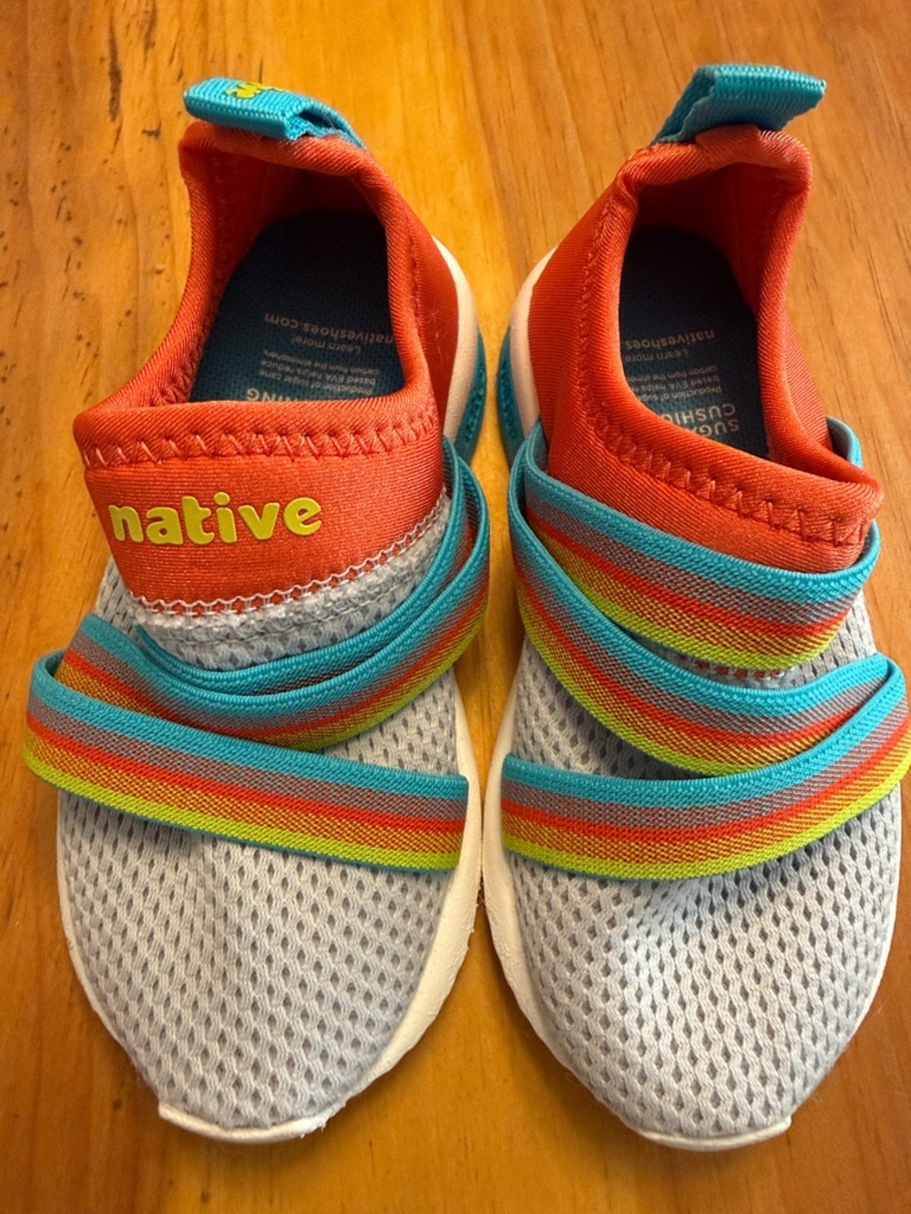 Native Kids' Light Blue Mesh Sneakers with Coral and Rainbow Straps